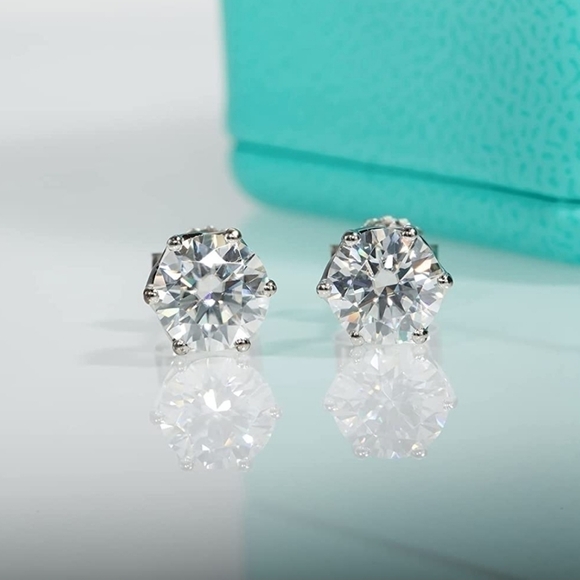 SecreTalk 2CT Moissanite Stud Earrings, DF Color Ideal Cut  CERTIFIED 18k White Gold 2.0ct Brililant Round Diamond Stud Earrings Moissanite